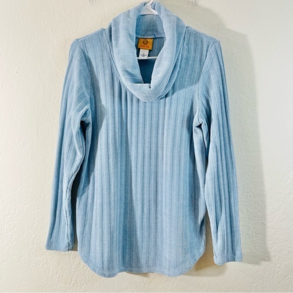 Ruby Rd Cowl Neck Ribbed Texture Pullover Sweater Women Size Small Blue Comfy